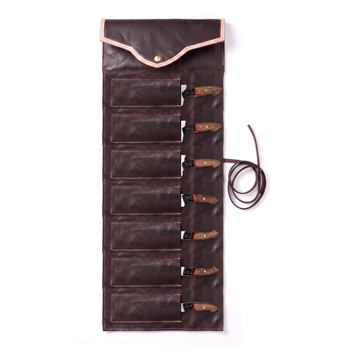 7-Piece Stainless Kitchen Knife Set | Pakka Wood, seated in the Crownridge knife roll