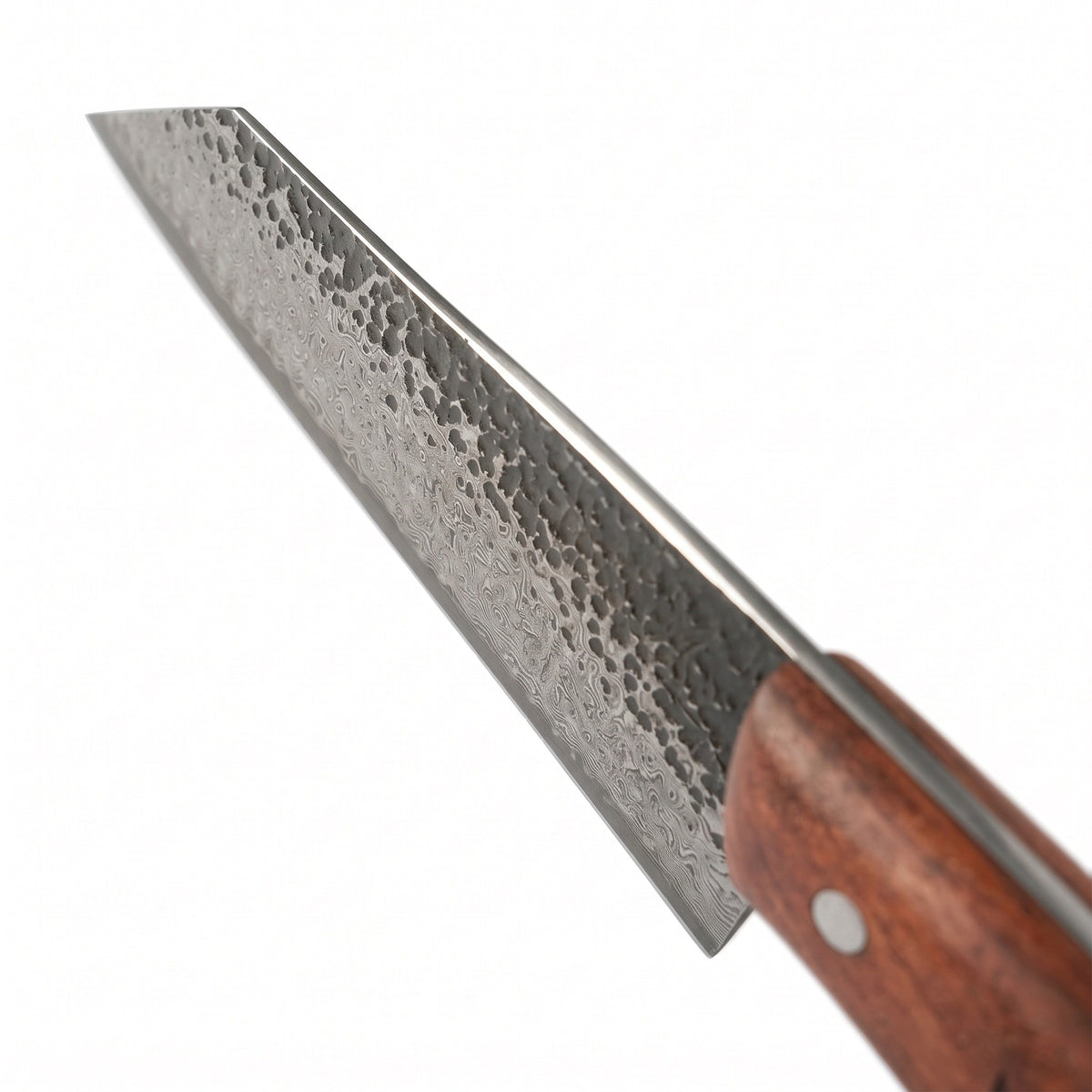 7.25" Damascus Kiritsuke Knife | Rosewood, Damascus blade close-up