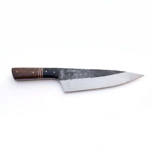 8" Carbon Steel Chef Knife | Rosewood II, side profile on white