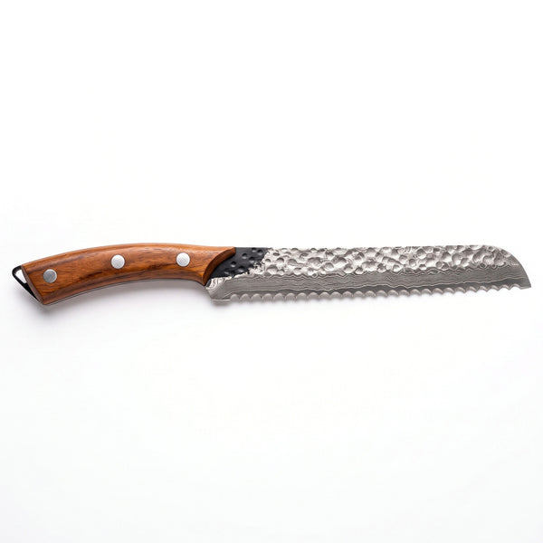 8" Damascus Bread Knife | Rosewood, side profile on white