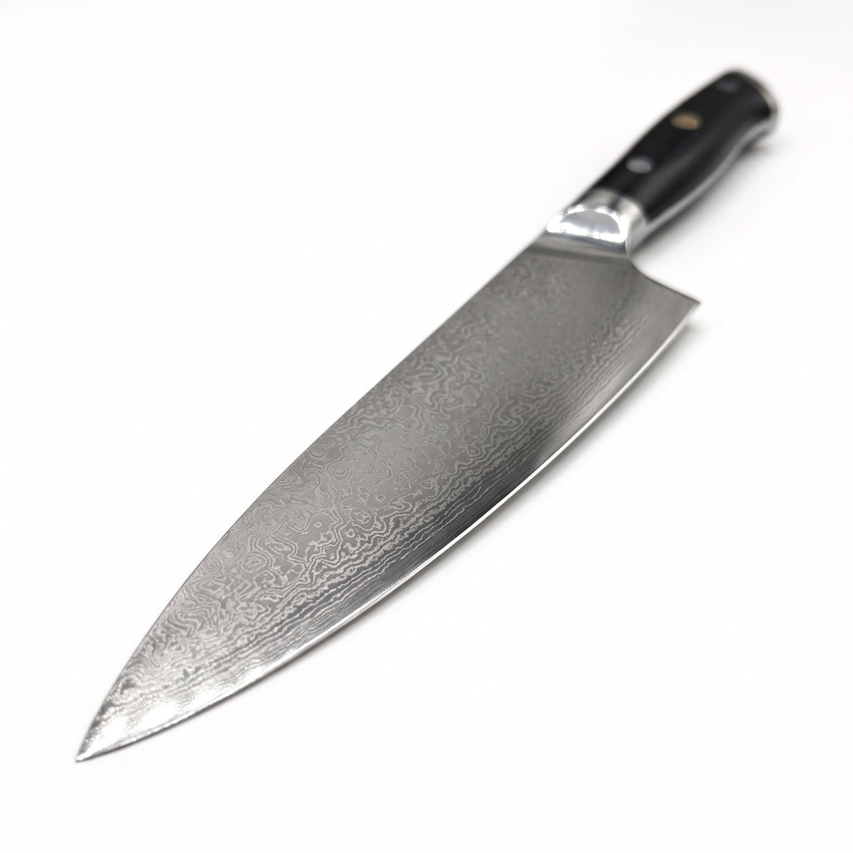 8" Damascus Chef Knife | Black Resin, Damascus blade close-up