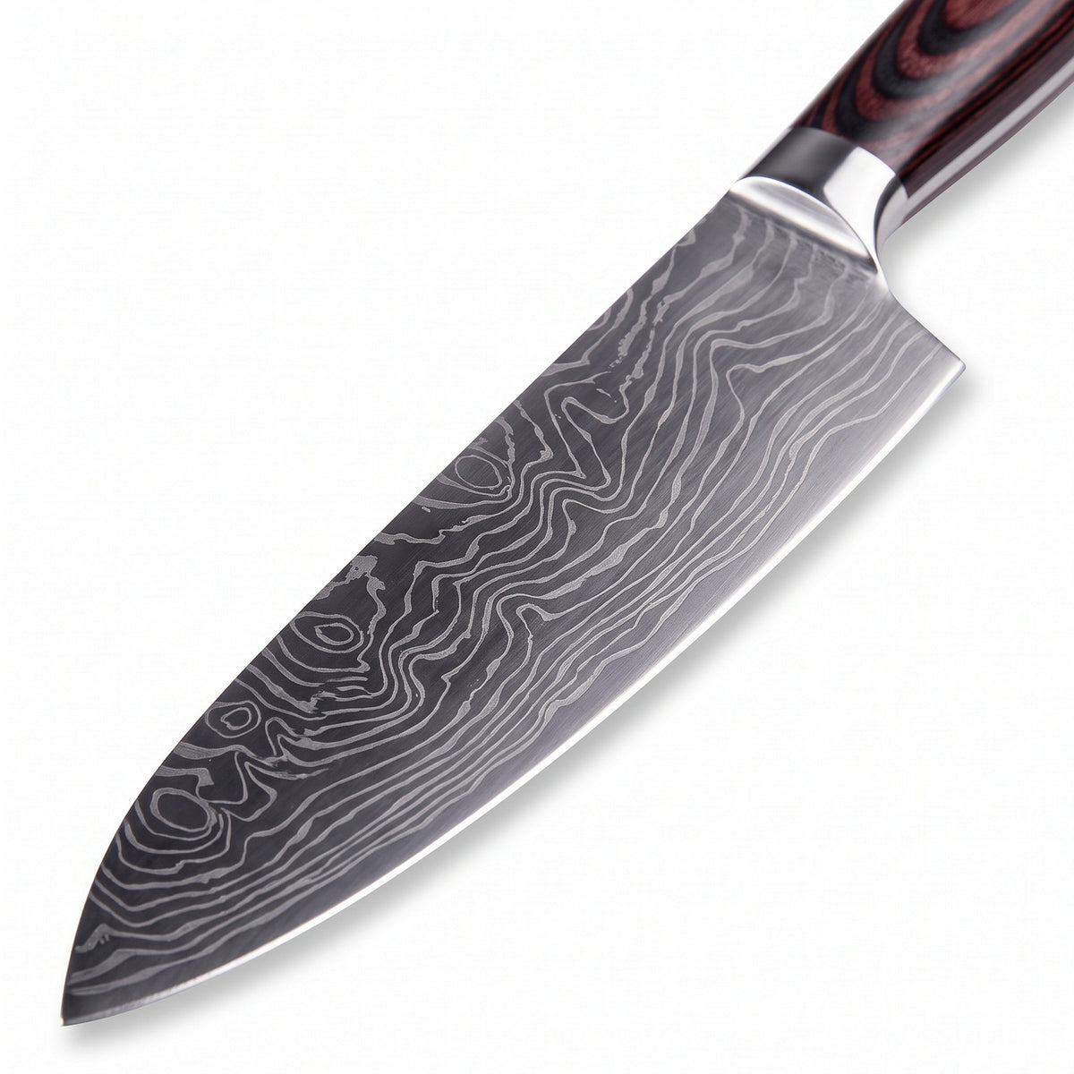 8-Piece Damascus Kitchen Knife Set | Pakkawood, Damascus blade close-up