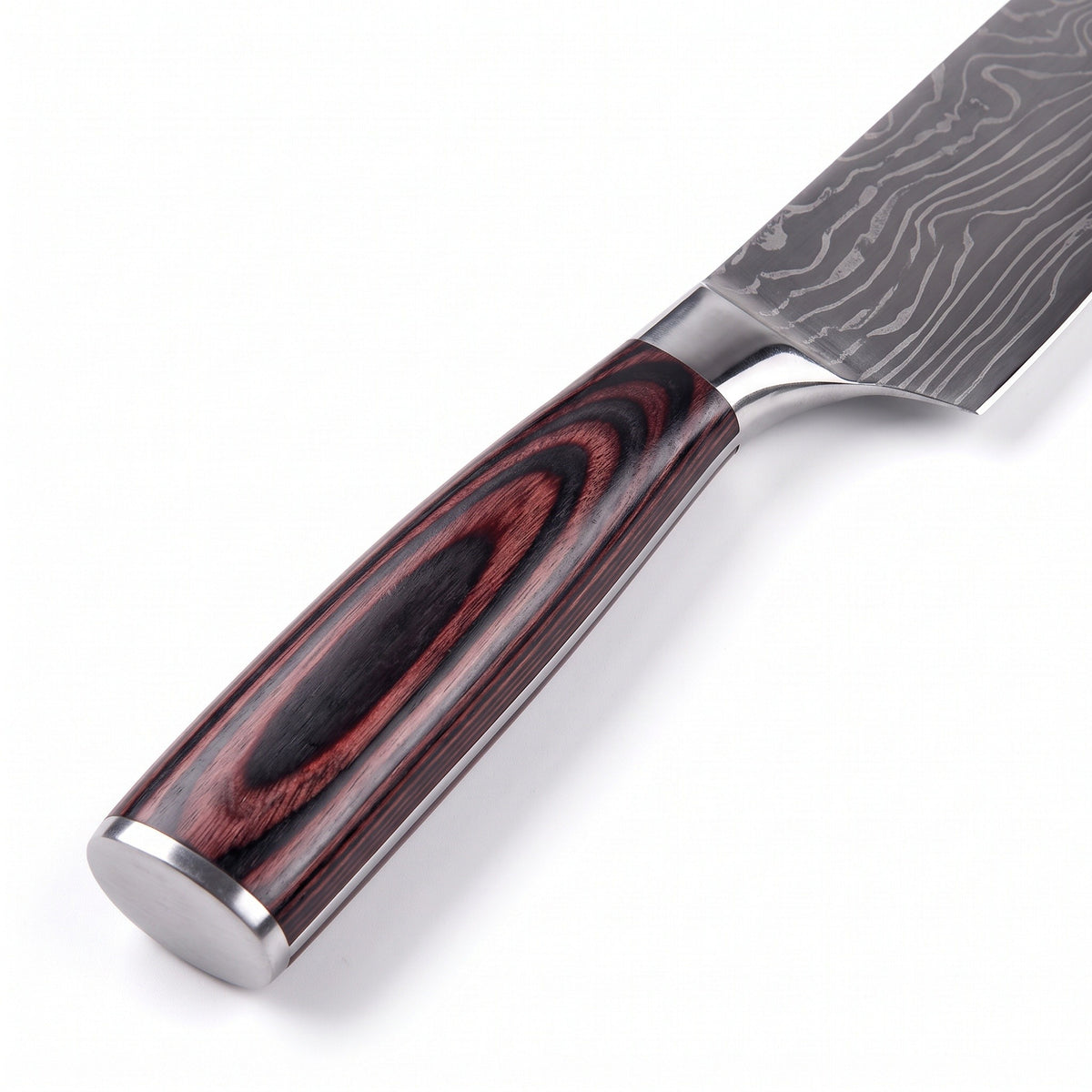 8-Piece Damascus Kitchen Knife Set | Pakkawood, handle and fittings close-up