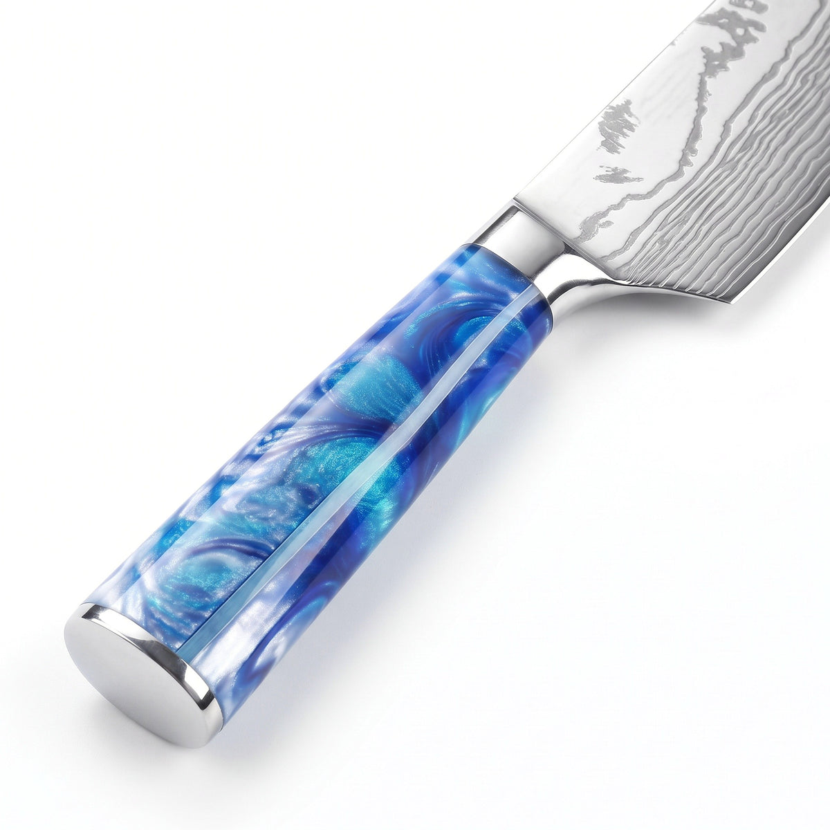 8-Piece Damascus Kitchen Knife Set | Resin, handle and fittings close-up