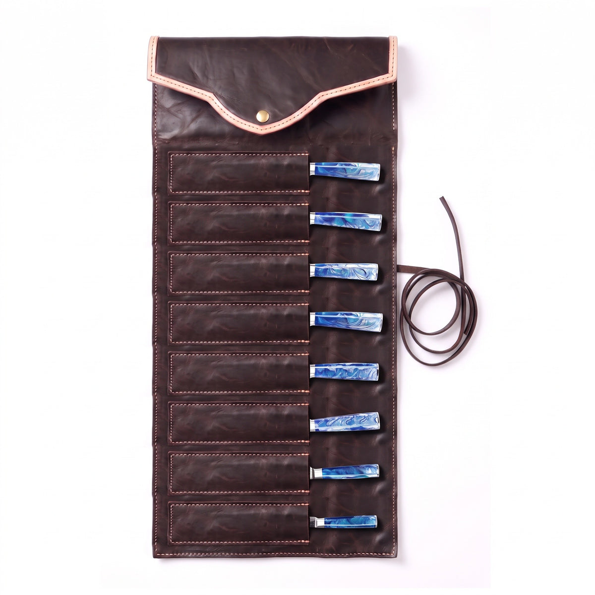 8-Piece Damascus Kitchen Knife Set | Resin, seated in the Crownridge knife roll