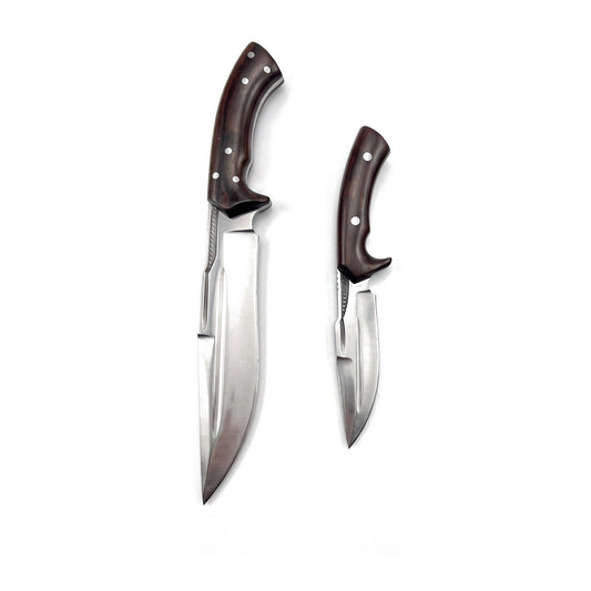 Bench Satin Steel Camp Knife Pair | Black Micarta, side profile on white, every piece