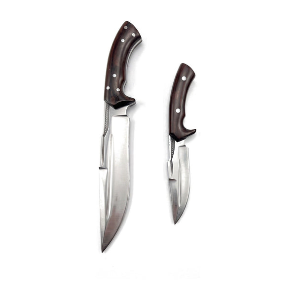 Bench Satin Steel Camp Knife Pair | Black Micarta, side profile on white, every piece