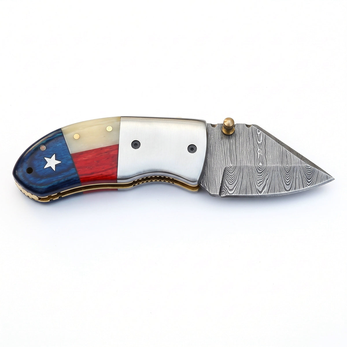 Creek 5" Damascus Pocket Knife | Bone, side profile on white