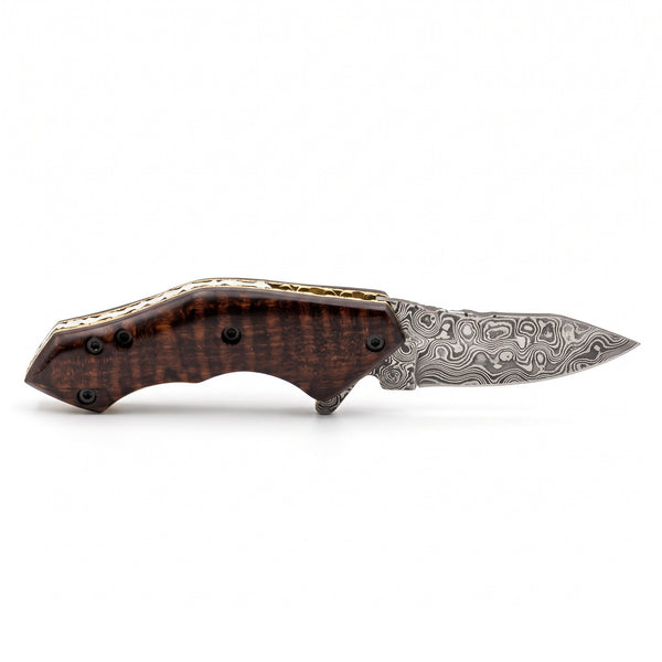 Creek 6.2" Damascus Pocket Knife | Snakewood, side profile on white