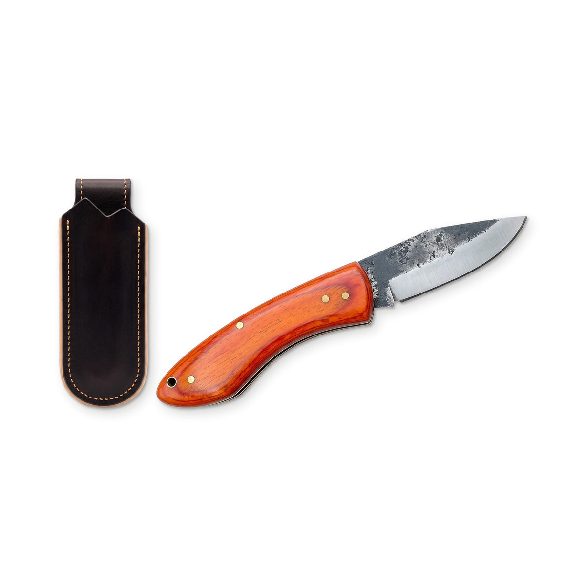 Creek 6.4" Carbon Steel Pocket Knife | Orange Resin, three-quarter view with the Crownridge belt slip