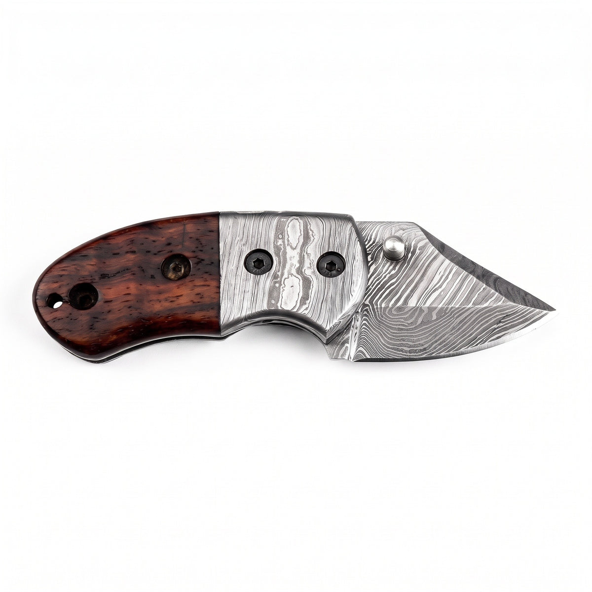 Creek 6" Damascus Pocket Knife | Rosewood, side profile on white