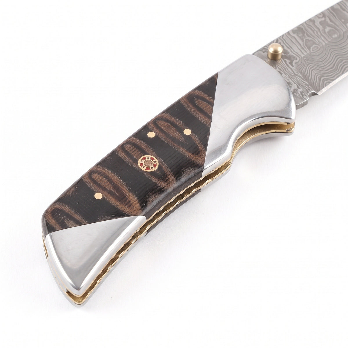 Creek 7.2" Damascus Pocket Knife | Micarta, handle and fittings close-up