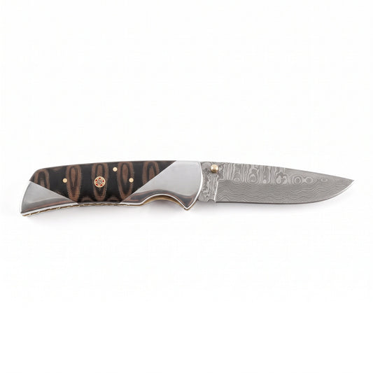 Creek 7.2" Damascus Pocket Knife | Micarta, side profile on white