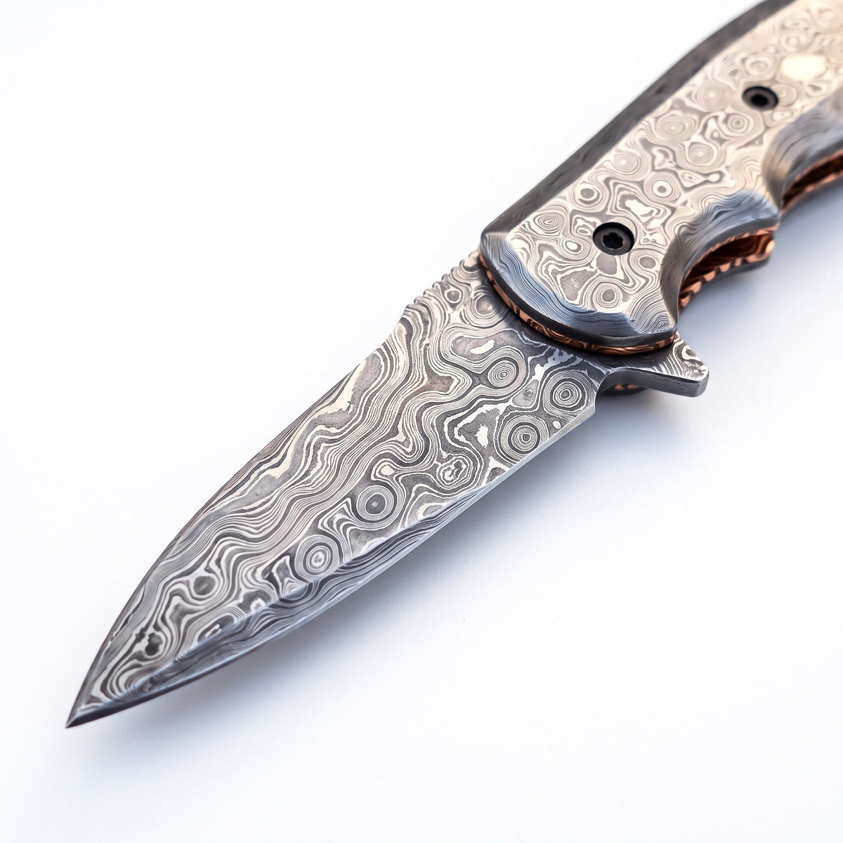 Creek 7" Damascus Pocket Knife | Damascus Steel, Damascus blade close-up