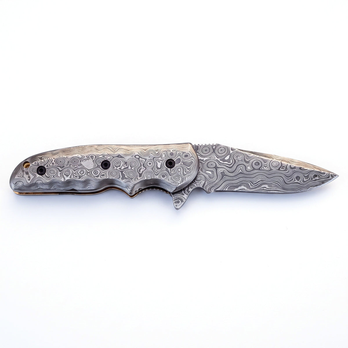 Creek 7" Damascus Pocket Knife | Damascus Steel, side profile on white
