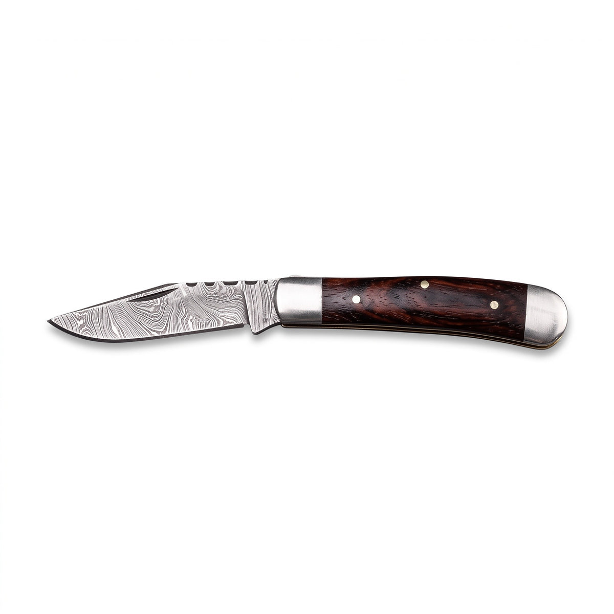 Creek 8" Damascus Trapper Knife | Rosewood, side profile on white