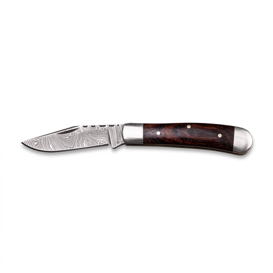 Creek 8" Damascus Trapper Knife | Rosewood, side profile on white