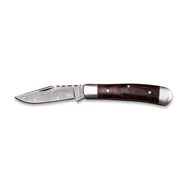 Creek 8" Damascus Trapper Knife | Rosewood, side profile on white