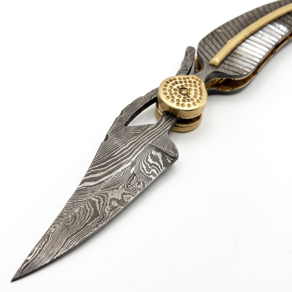 Creek 9.2" Damascus Pocket Knife | Damascus Steel, Damascus blade close-up