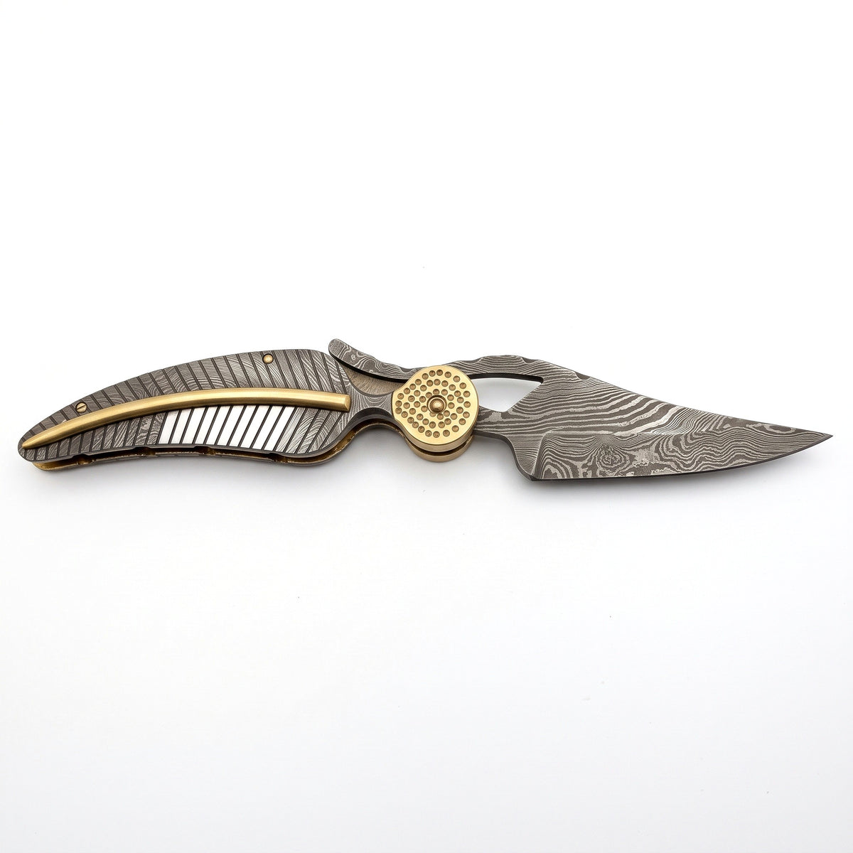 Creek 9.2" Damascus Pocket Knife | Damascus Steel, side profile on white