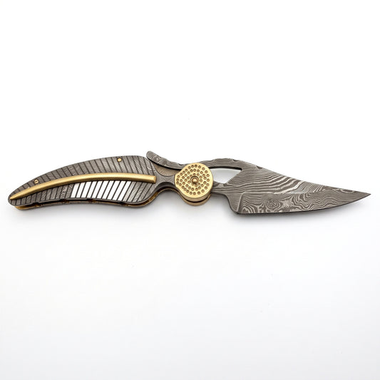 Creek 9.2" Damascus Pocket Knife | Damascus Steel, side profile on white