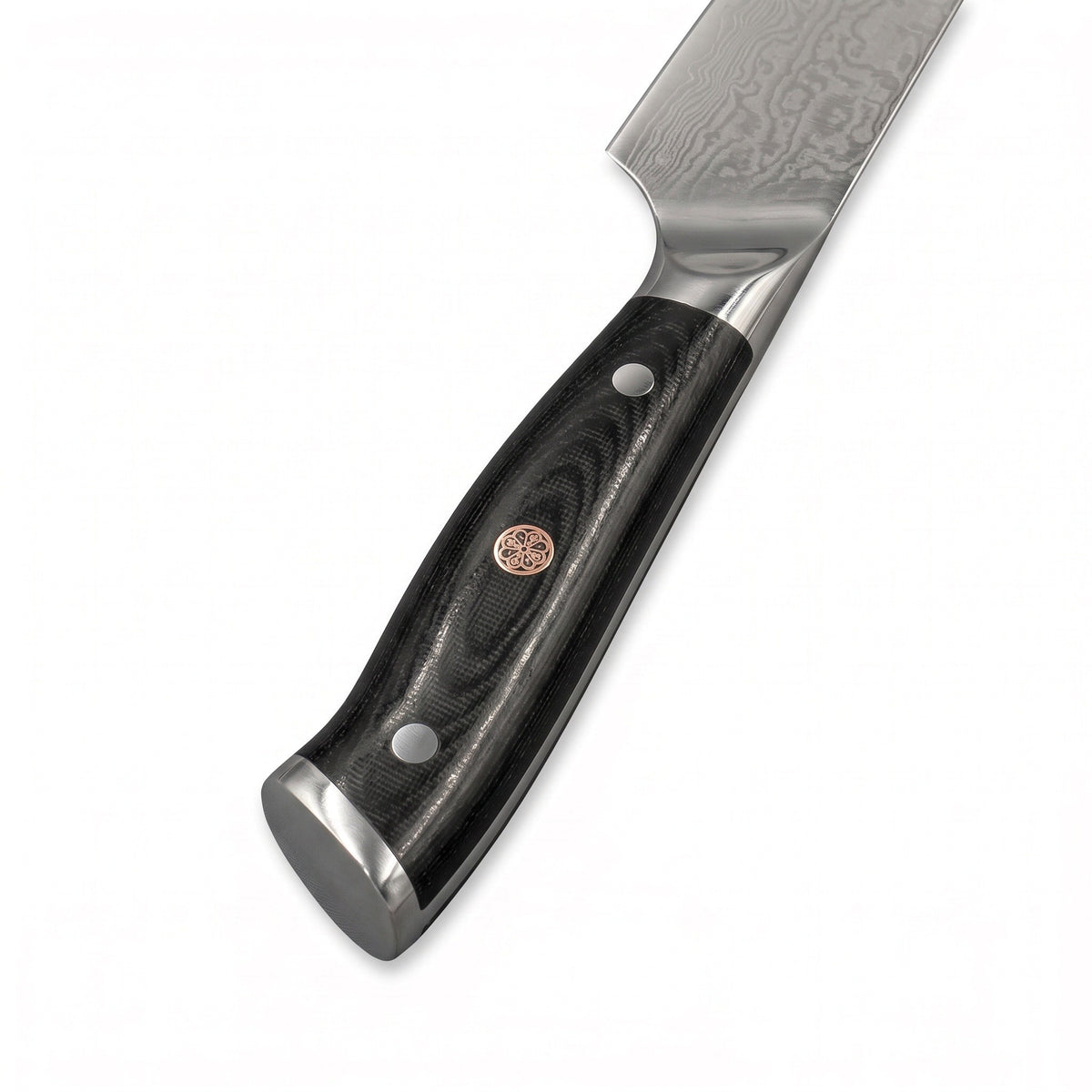 Damascus Carving Knife and Fork Set | Micarta, handle and fittings close-up