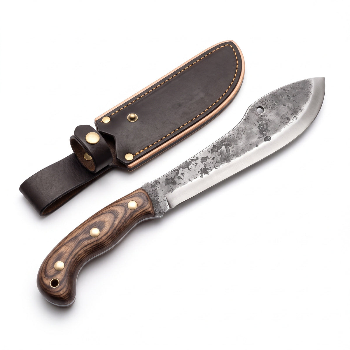 Hearth 16" Carbon Steel Camping Hatchet | Ash, three-quarter view with the Crownridge head mask