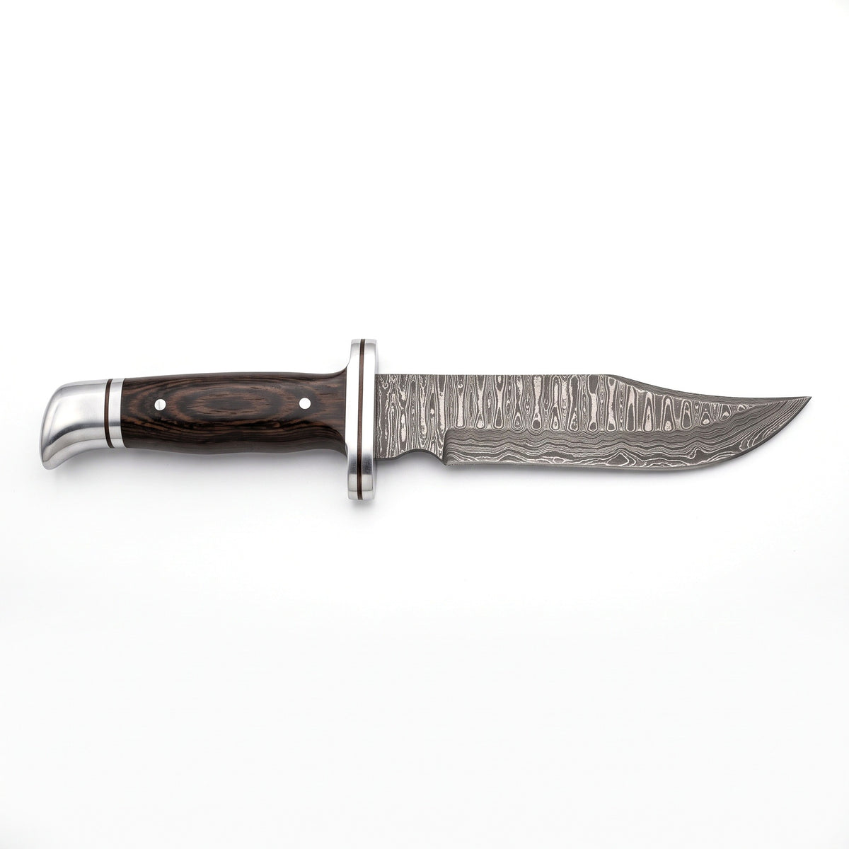 Highline 11" Damascus Bowie Knife | Vengai Wood, side profile on white