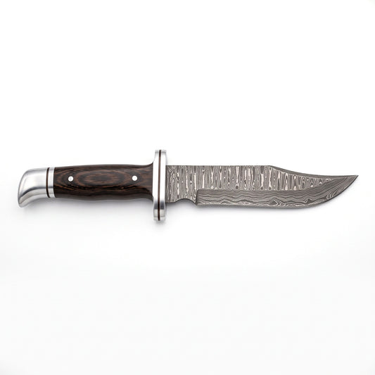 Highline 11" Damascus Bowie Knife | Vengai Wood, side profile on white