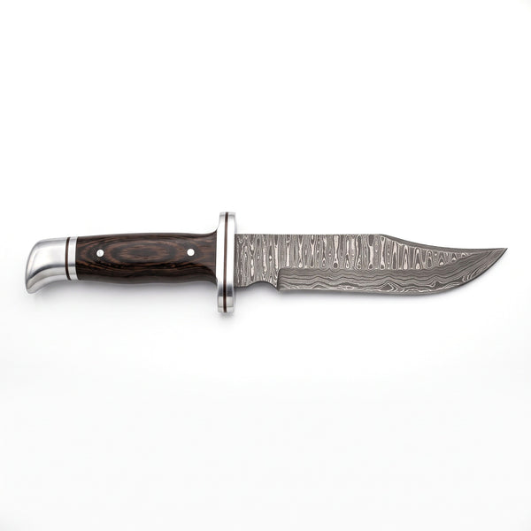 Highline 11" Damascus Bowie Knife | Vengai Wood, side profile on white