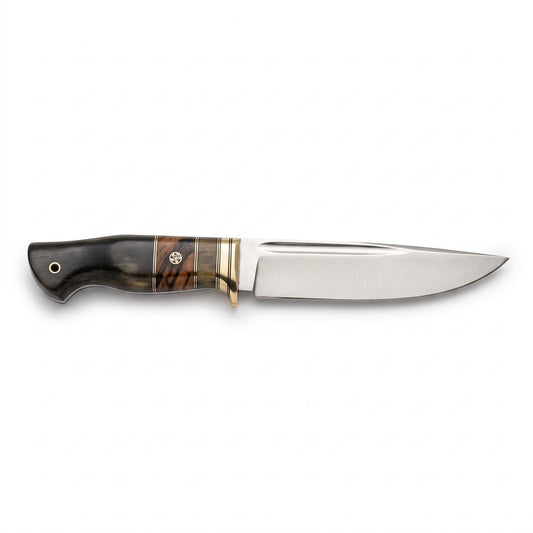 Highline 11" Satin Steel Bowie Knife | Buffalo Horn, side profile on white