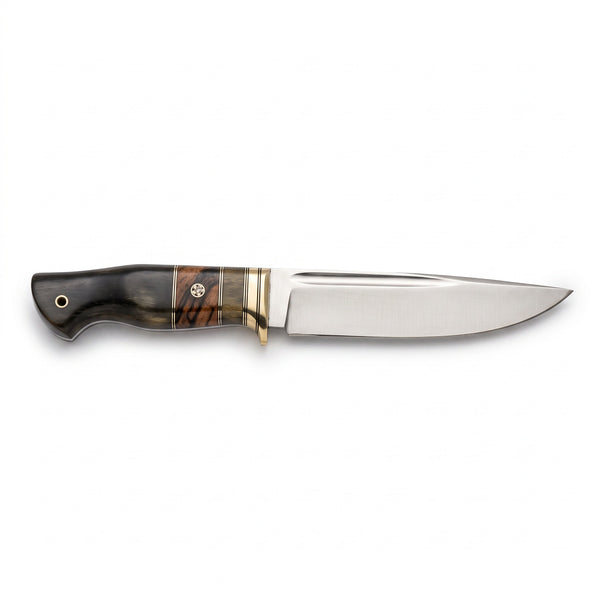 Highline 11" Satin Steel Bowie Knife | Buffalo Horn, side profile on white