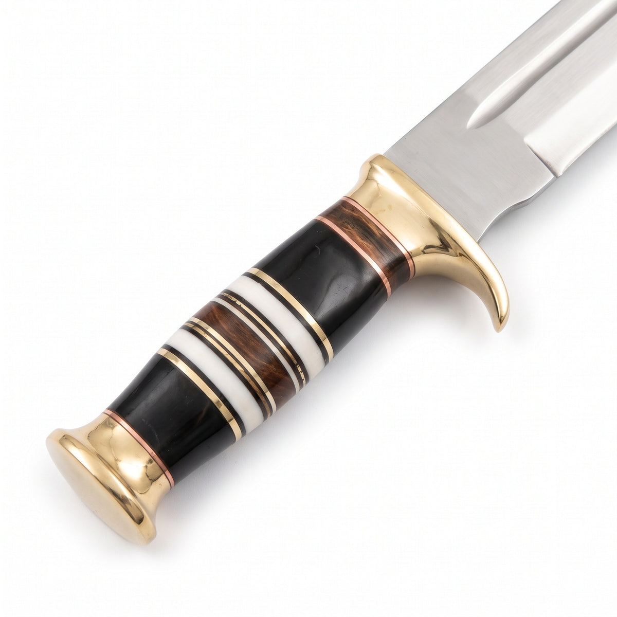 Highline 12" Carbon Steel Bowie Knife | Buffalo Horn & Brass, handle and fittings close-up