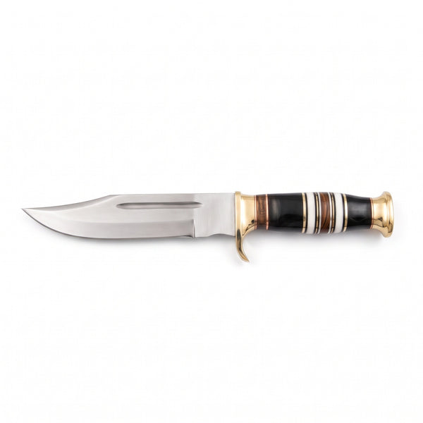 Highline 12" Carbon Steel Bowie Knife | Buffalo Horn & Brass, side profile on white