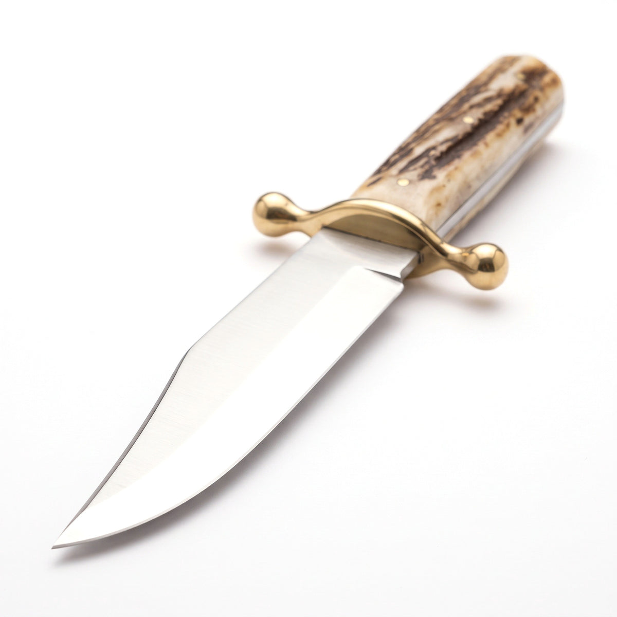 Highline 12" Carbon Steel Bowie Knife | Stag, carbon steel blade close-up