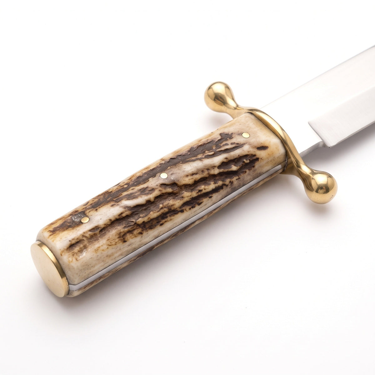 Highline 12" Carbon Steel Bowie Knife | Stag, handle and fittings close-up