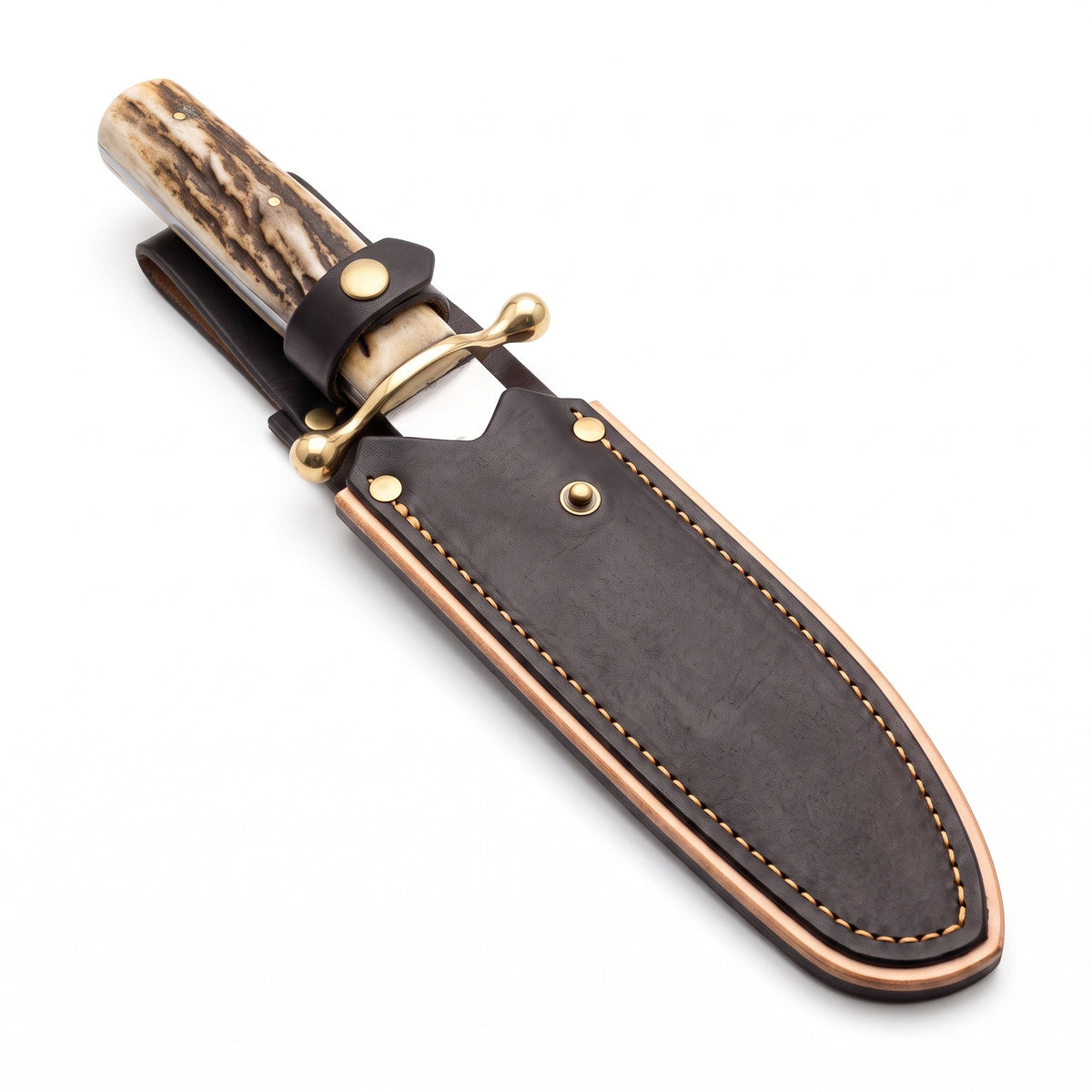 Highline 12" Carbon Steel Bowie Knife | Stag, seated in the Crownridge sheath