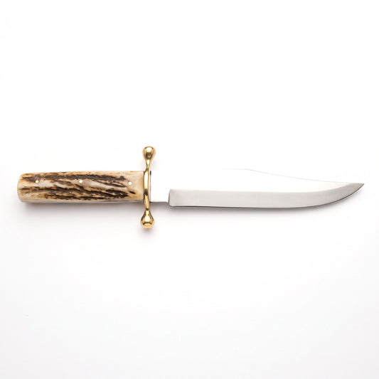 Highline 12" Carbon Steel Bowie Knife | Stag, side profile on white
