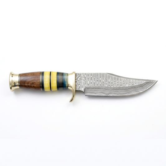 Highline 12" Damascus Bowie Knife | Bone, side profile on white