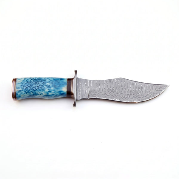 Highline 12" Damascus Bowie Knife | Camel Bone, side profile on white