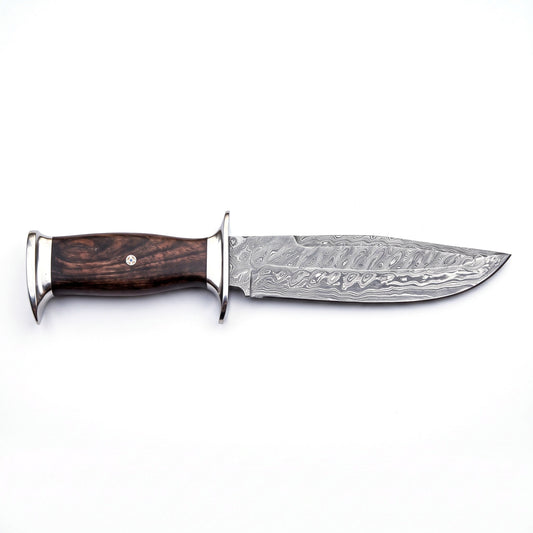 Highline 12" Damascus Bowie Knife | Rosewood, side profile on white
