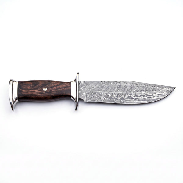 Highline 12" Damascus Bowie Knife | Rosewood, side profile on white
