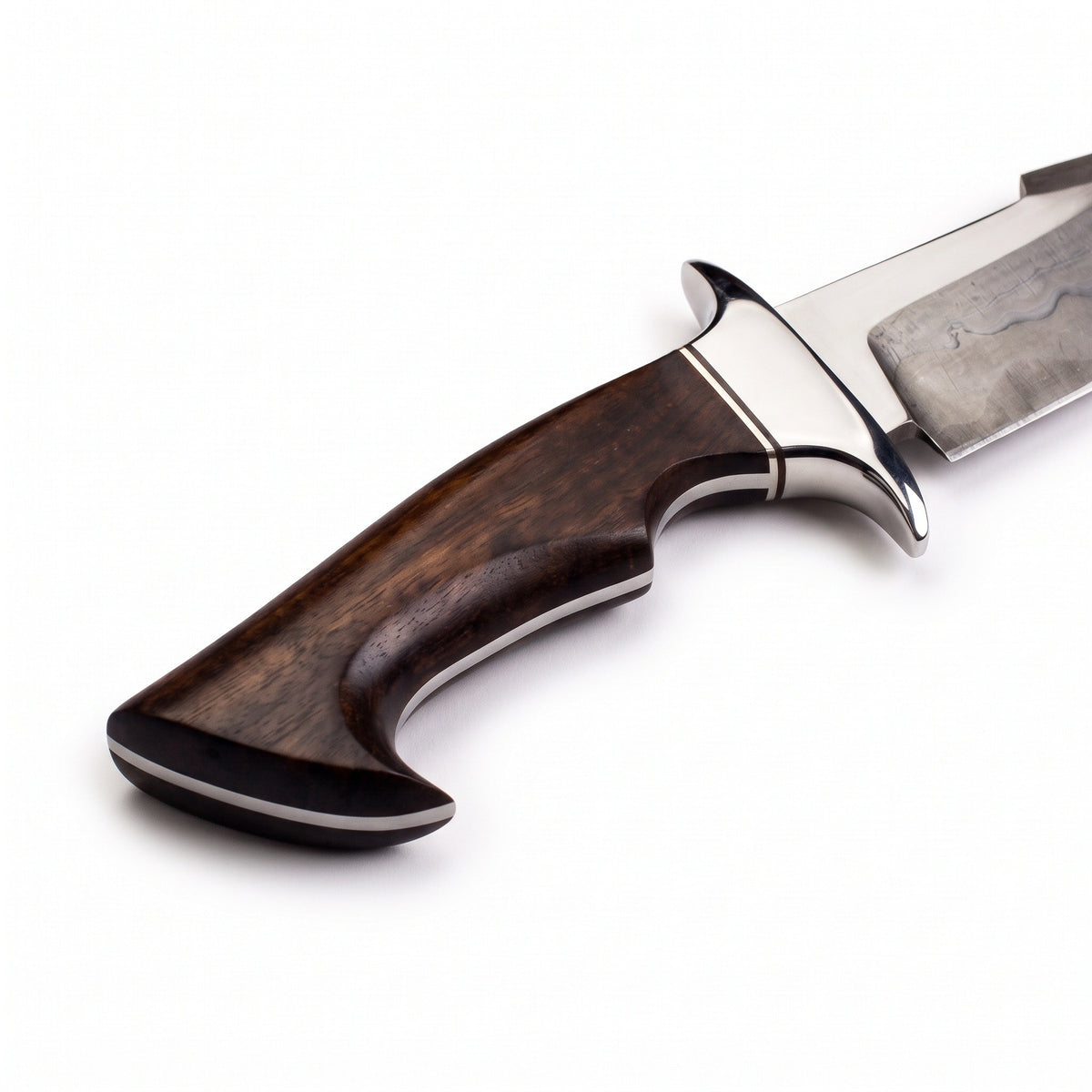 Highline 12" Damascus Bowie Knife | Tali Wood, handle and fittings close-up