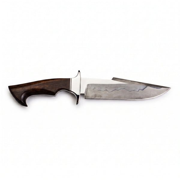 Highline 12" Damascus Bowie Knife | Tali Wood, side profile on white