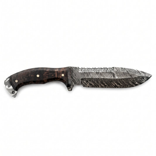 Highline 12" Damascus Bowie Knife | Walnut, side profile on white