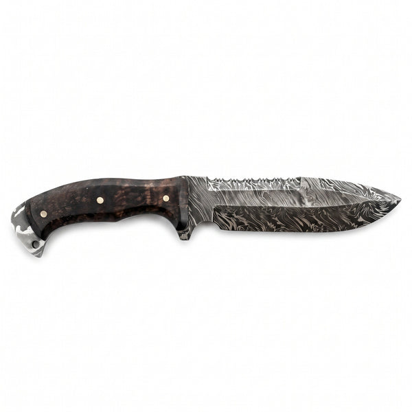 Highline 12" Damascus Bowie Knife | Walnut, side profile on white
