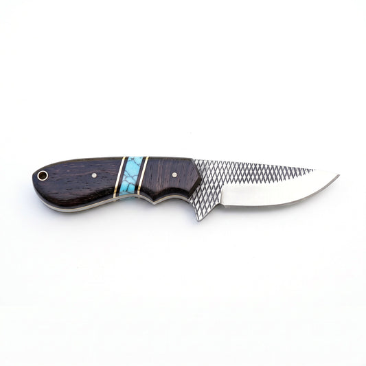 Highline 12" Rasp Steel Bowie Knife | Hardwood & Turquoise, side profile on white