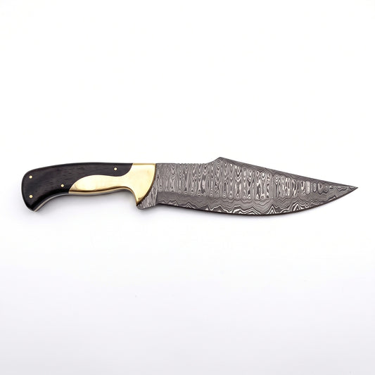 Highline 13" Damascus Bowie Knife | Vengai Wood & Brass, side profile on white