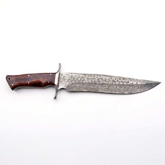 Highline 14" Damascus Bowie Knife | Rosewood, side profile on white