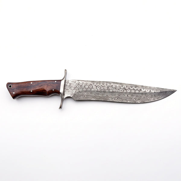 Highline 14" Damascus Bowie Knife | Rosewood, side profile on white